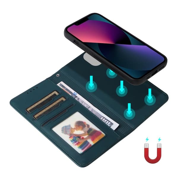 BETOPNICE iPhone 13 Plånboksfodral Magnetiskt Avtagbart Konstläder - Blå