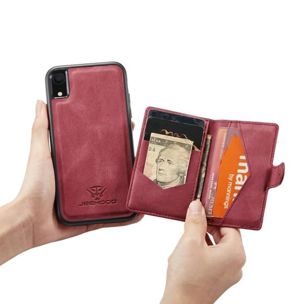 JEEHOOD Detachable Konstläder Plånboksfodral iPhone XR 6.1 tum Röd
