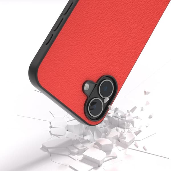 ABEEL Mobilskal till iPhone 16 Äkta Läder + PC + TPU Röd