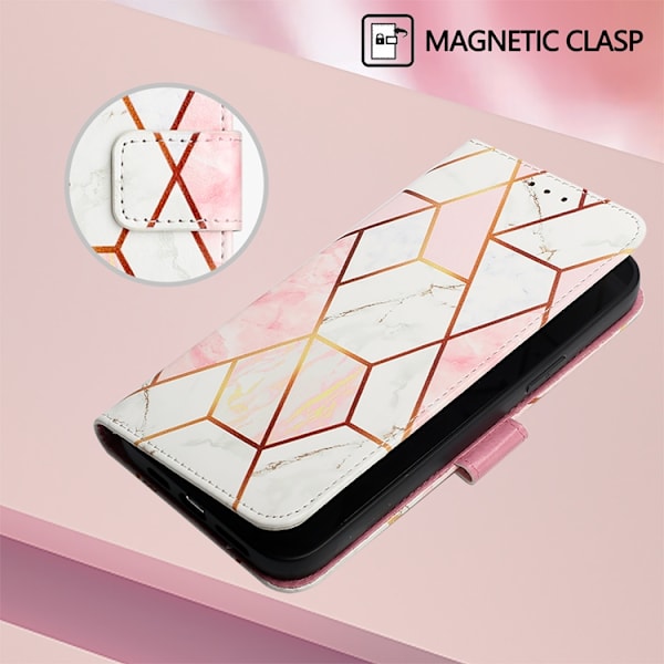 iPhone 17 Plånboksfodral Marble Pattern med Rem LS002 Rosa