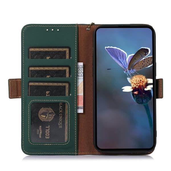 Samsung Galaxy S26 Plånboksfodral Anti-Drop Äkta Läder RFID Skydd - Grön
