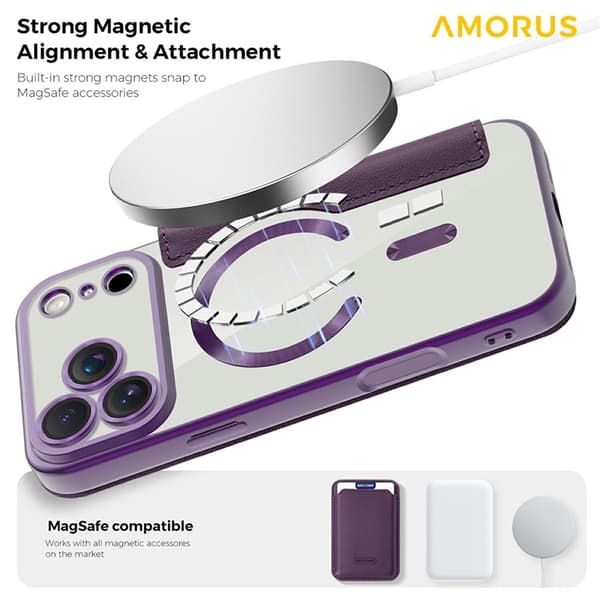 AMORUS iPhone 17 Pro Max Plånboksfodral MagSafe RFID-Skydd - Lila Lila