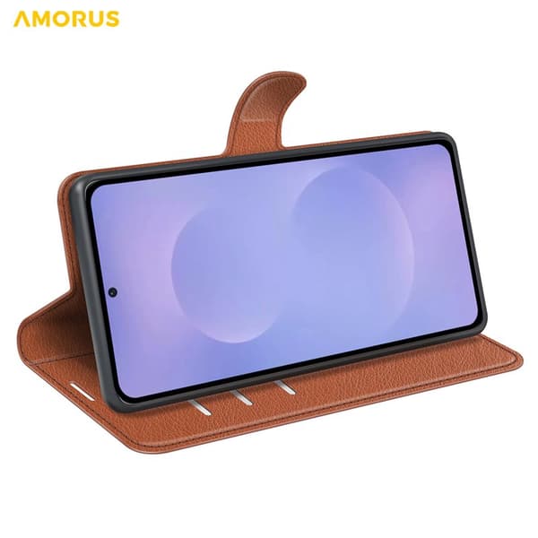 Amorus Plånboksfodral för Samsung Galaxy S26 Plus Konstläder Stativ - Brun