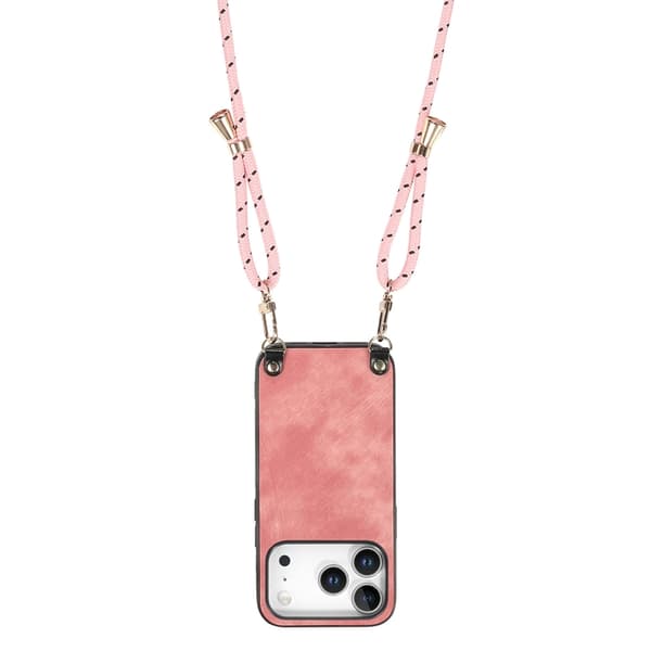 Mobilskal till iPhone 17 Pro med Justerbar Rem Retro Läder - Rosa Rosa