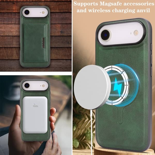Mobilskal till iPhone Air MagSafe Kickstand Tri-fold Korthållare Grön