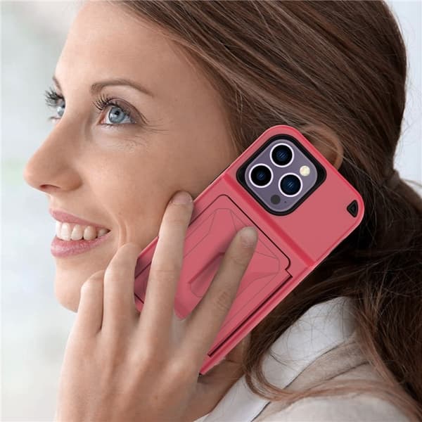 iPhone 14 Pro Skal Korthållare Mirror Kickstand - Röd Röd