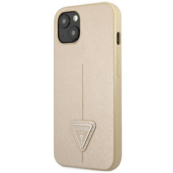 GUESS iPhone 14 Plus Skal Saffiano Triangle Logo - Beige Beige