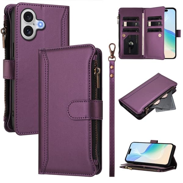 iPhone 17 Plånboksfodral Zipper Med Rem - Lila Lila