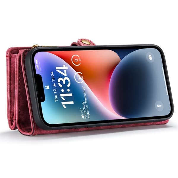 CASEME 008 iPhone 15 Pro Plånboksfodral Konstläder med Avtagbar Röd