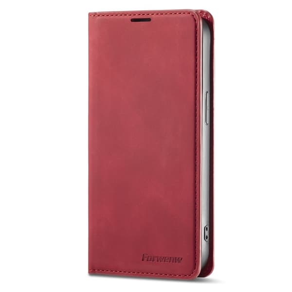 FORWENW iPhone 15 Pro Plånboksfodral i Konstläder - Röd