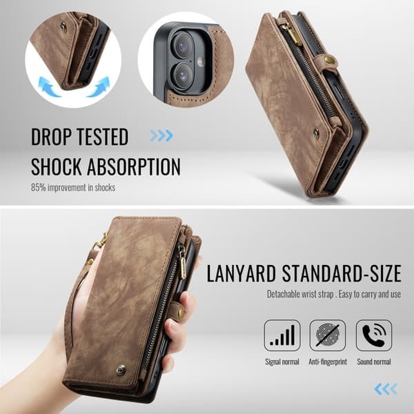 CASEME 008 iPhone 16 Plus Plånboksfodral Konstläder med - Brun