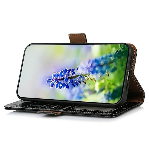 iPhone 17 Pro Max Plånboksfodral Äkta läder Crocodile Svart