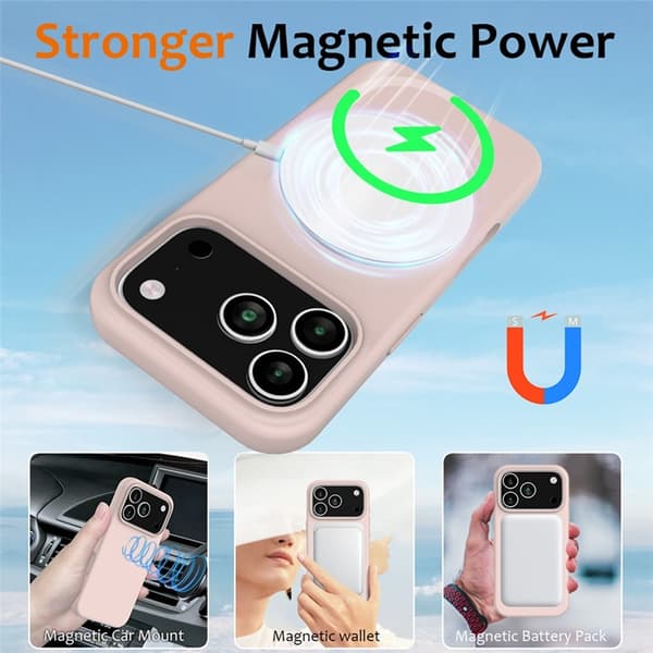 Mobilskal till iPhone 17 Pro Max MagSafe Silikon Anti-Drop - Rosa Rosa