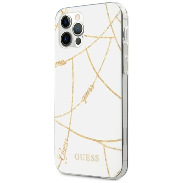 Guess Mobilskal till iPhone 12 Pro MagSafe Gold Chain Collection - Vit