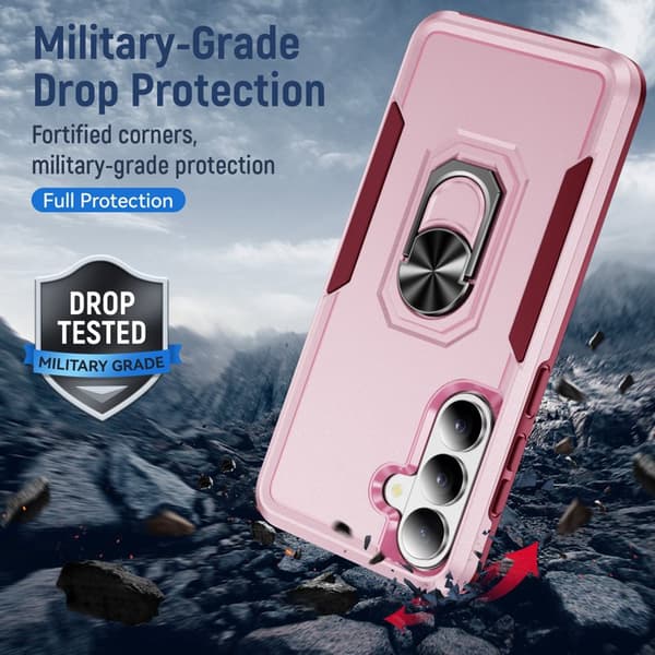 Mobilskal för Samsung Galaxy S26 Militärklass Ring Kickstand PC + TPU - Rosa