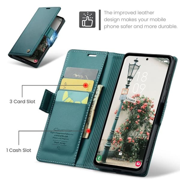CASEME Plånboksfodral Konstläder för Samsung Galaxy A55 5G - Grön