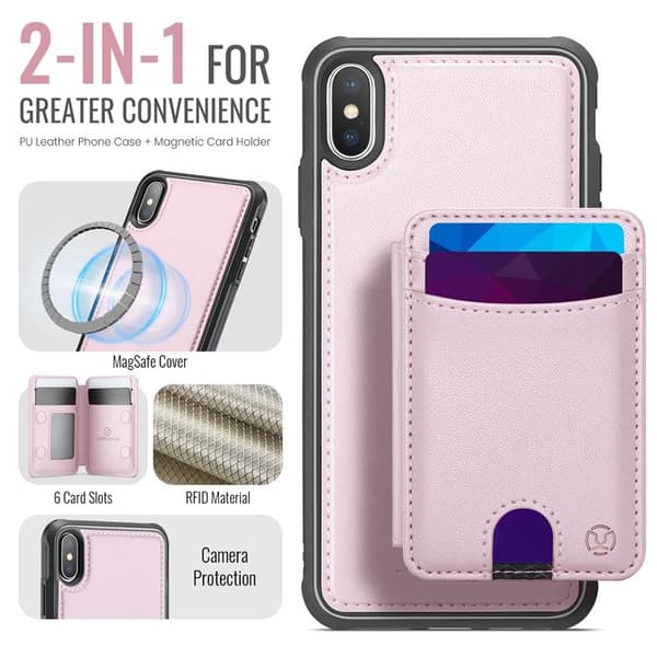 JEEHOOD Mobilskal till iPhone XS Max MagSafe Läder - Rosa Rosa