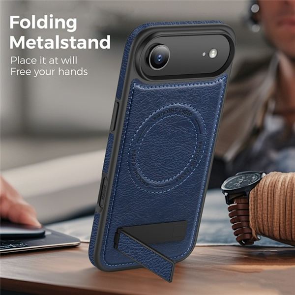 Mobilskal till iPhone Air MagSafe Kickstand Läder - Blå Blå