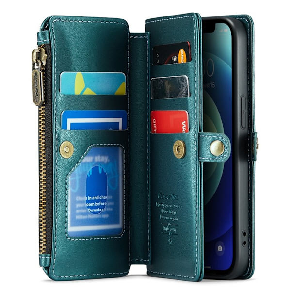 CASEME Plånboksfodral Konstläder för iPhone 12/12 Pro - Grön