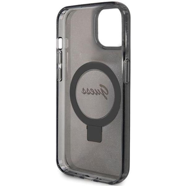 Guess iPhone 15/14 Plus Mobilskal Magsafe Ringställ Script Glitter - Svart Svart