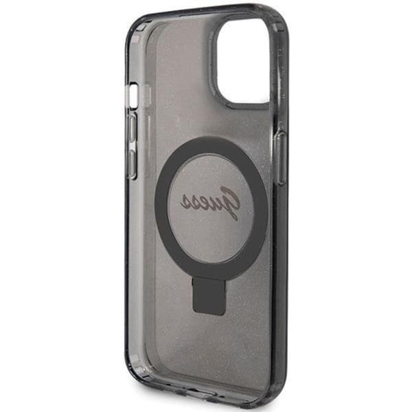 Guess iPhone 15/14 Plus -puhelinkotelo Magsafe-renkaalla Script Glitt Black
