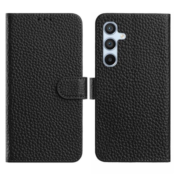 Galaxy S25 Plus Plånboksfodral Äkta Läder Litchi - Svart Svart