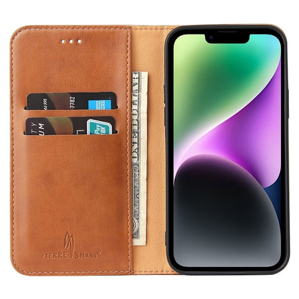 FIERRE SHANN iPhone 14 Plus Plånboksfodral Konstläder - Brun