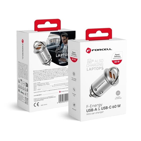 Forcell Billaddare USB-A/USB-C F-Energy 65W - Silver Silver