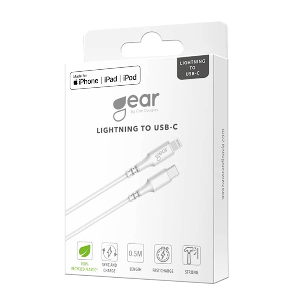 Gear USB-C Til Lightning 0.5m Kabel MFI C94 - Hvid Vit