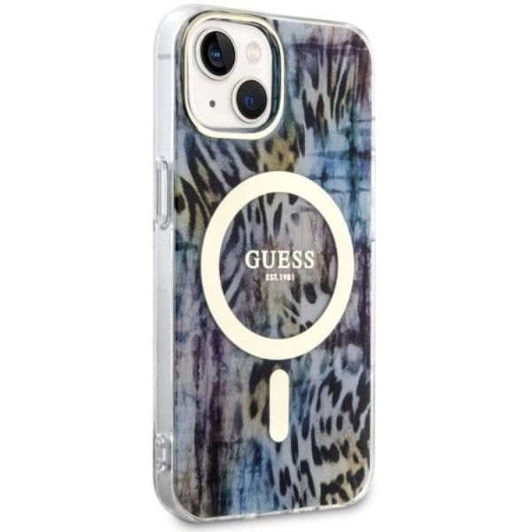 Guess iPhone 14 Mobilskal MagSafe Leopard - Blå