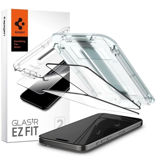 Spigen [2-Pack] iPhone 15 Pro Härdat Glas Skärmskydd 'EZ' Fit Transparent