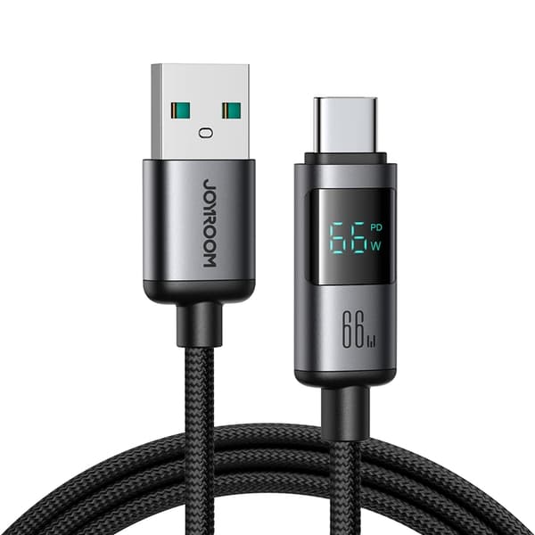 Joyroom USB-A - USB-C kabel 66W 1.2m med Display - Svart Vit