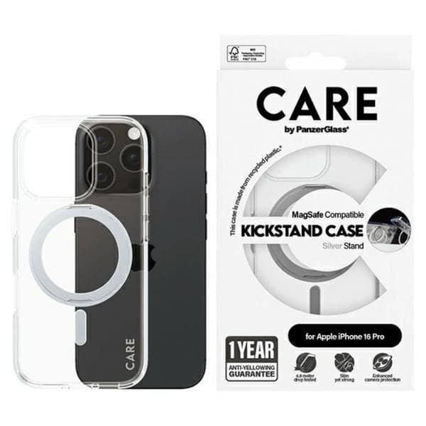 CARE By PanzerGlass Telefontaske til iPhone 16 Pro MagSafe Kickstand - Sølv Silver