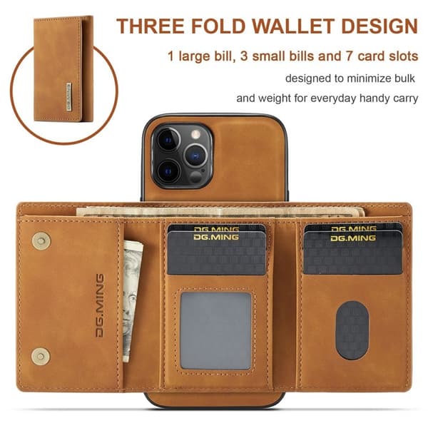 DG.MING M1 Series Magnet Wallet Mobilskal för iPhone 13 mini - Brun