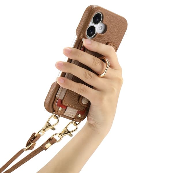 Mobilskal till iPhone 16 med Korthållare Ring Kickstand - Brun Brun