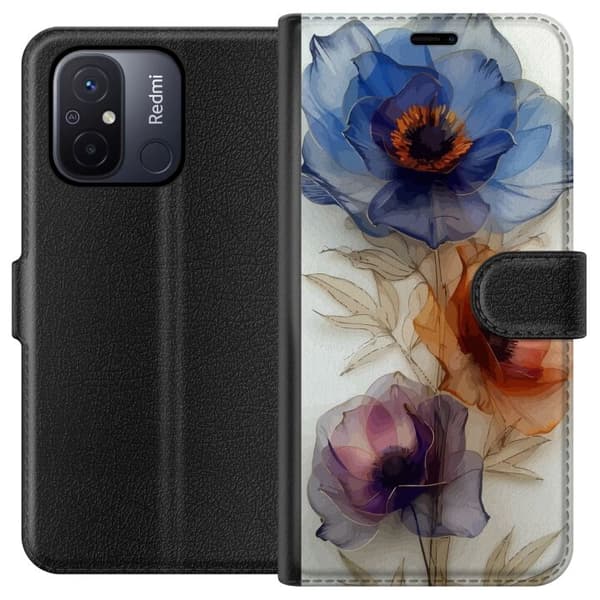 Plånboksfodral till Xiaomi Redmi 12C med Silkesblommor