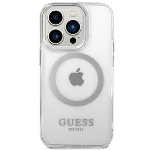 GUESS iPhone 14 Pro Max Skal Magsafe Metal Outline - Silver Silver