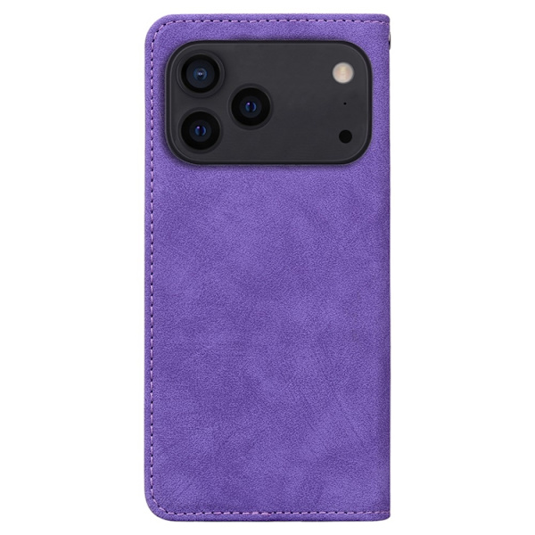 iPhone 17 Pro Max Konstläder Plånboksfodral med Rem Lines Pattern - Lila Lila