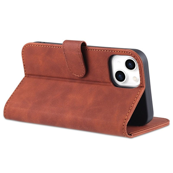 AZNS iPhone 15 Plus Plånboksfodral Ställ Konstläder - Röd