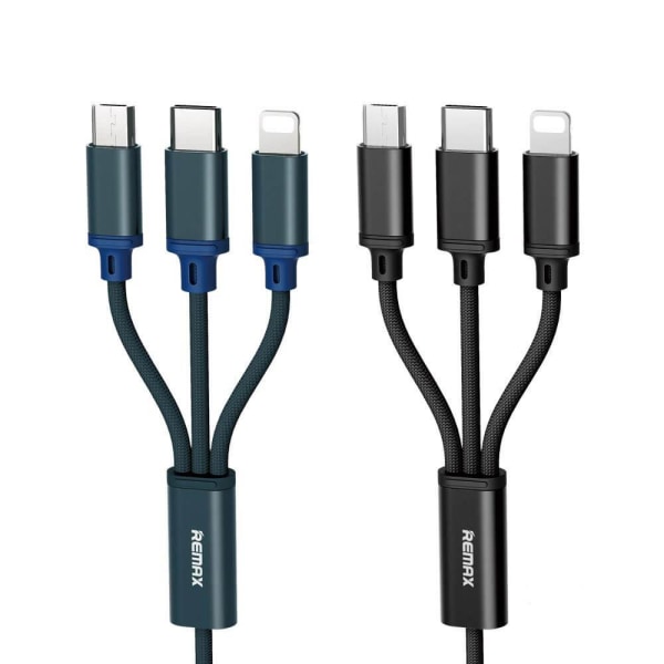 Remax Gition 3in1 USB micro USB/lightning/USB-C 1,15M Svart Svart