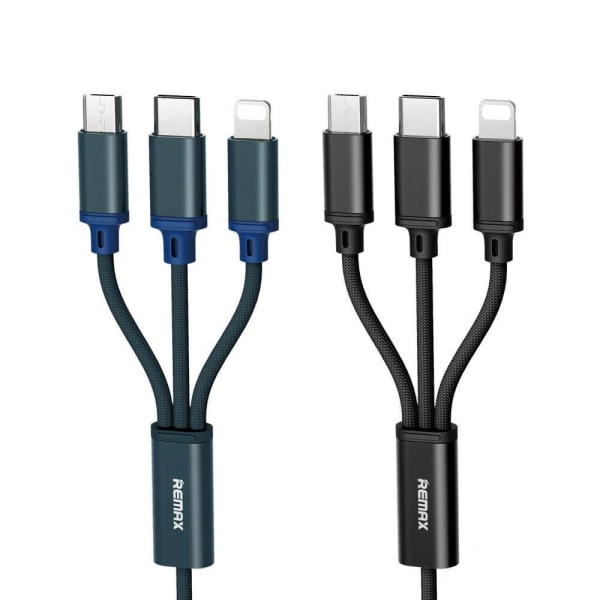 Remax Gition 3in1 USB micro USB / lightning / USB-C 1.15M Sort Black