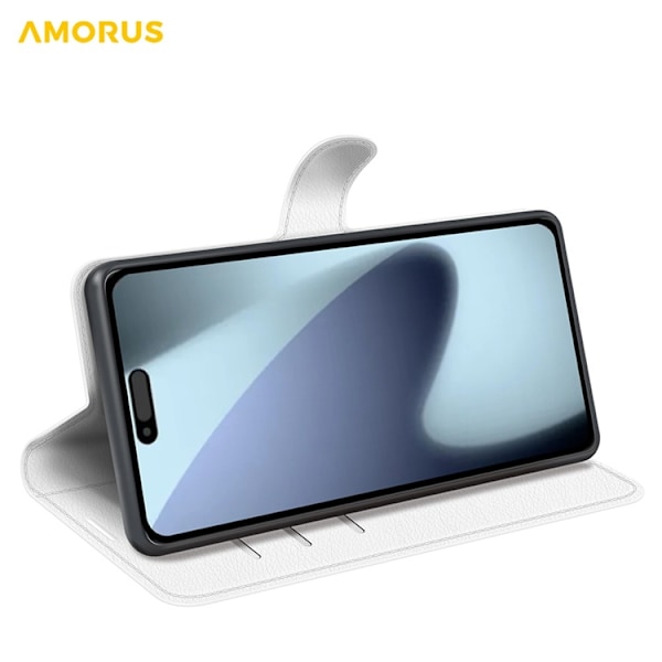 AMORUS iPhone 17 Konstläder Plånboksfodral Flipstativ Litchi - Vit Vit
