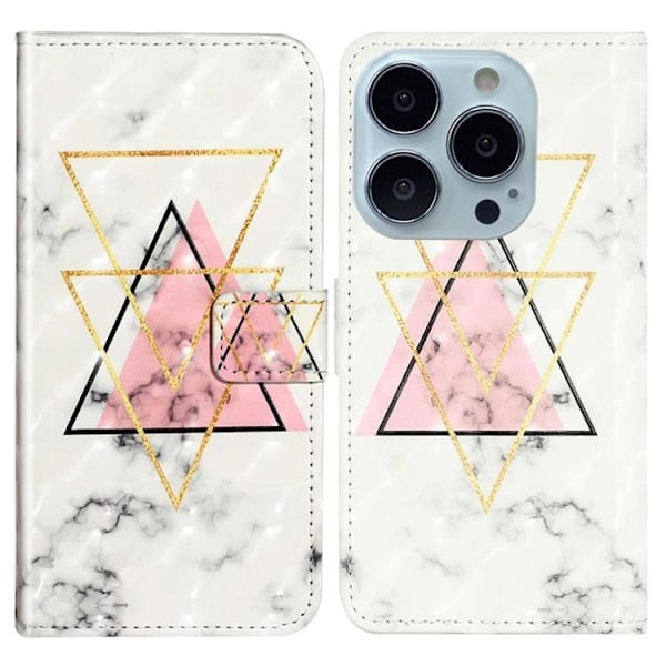 iPhone 14 Pro Max Plånboksfodral 3D Pattern - Triangle Vit