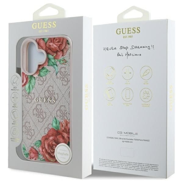 Guess telefonetui til iPhone 16 MagSafe 4G Blomsterprint - Lyserød Rosa