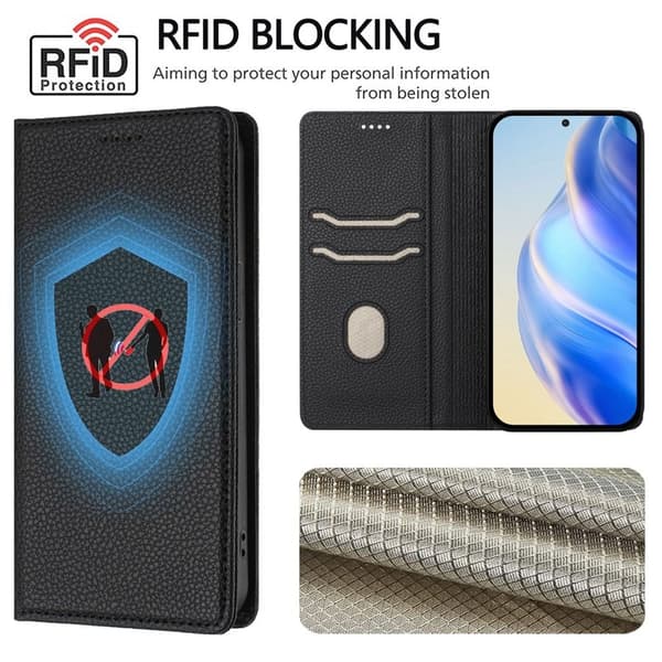 Litchi Samsung Galaxy S26 / S26 Pro Plånboksfodral Konstläder RFID Skydd - Svart