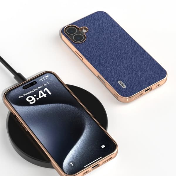 ABEEL Mobilskal till iPhone 16 Plus Äkta Läder + PC + TPU Blå
