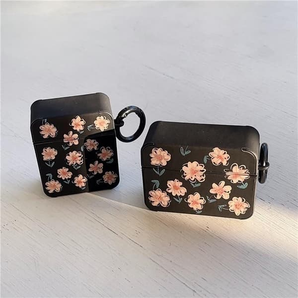Airpods Pro 2 Etui TPU Læder Floral - Sort/Rosa Black