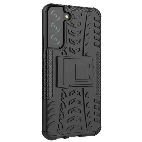 Tire Texture Kickstand -kuori Galaxy S22 Plus 5G - Musta Black