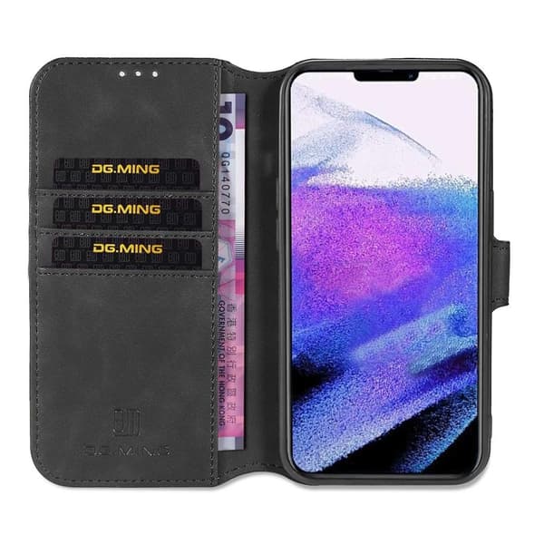 DG.MING iPhone 14 Pro Max Konstläder Plånboksfodral Retro Stil Magnetisk Svart