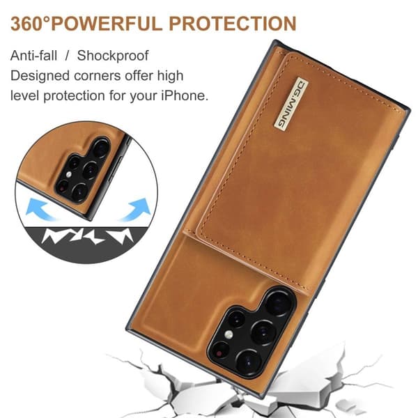 DG.MING M1 Konstläder Plånboksfodral Samsung Galaxy S23 Ultra Brun
